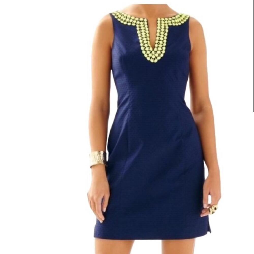 LILLY PULITZER Navy Neon Green/Yellow Blaire Shirt Dress in Size 00